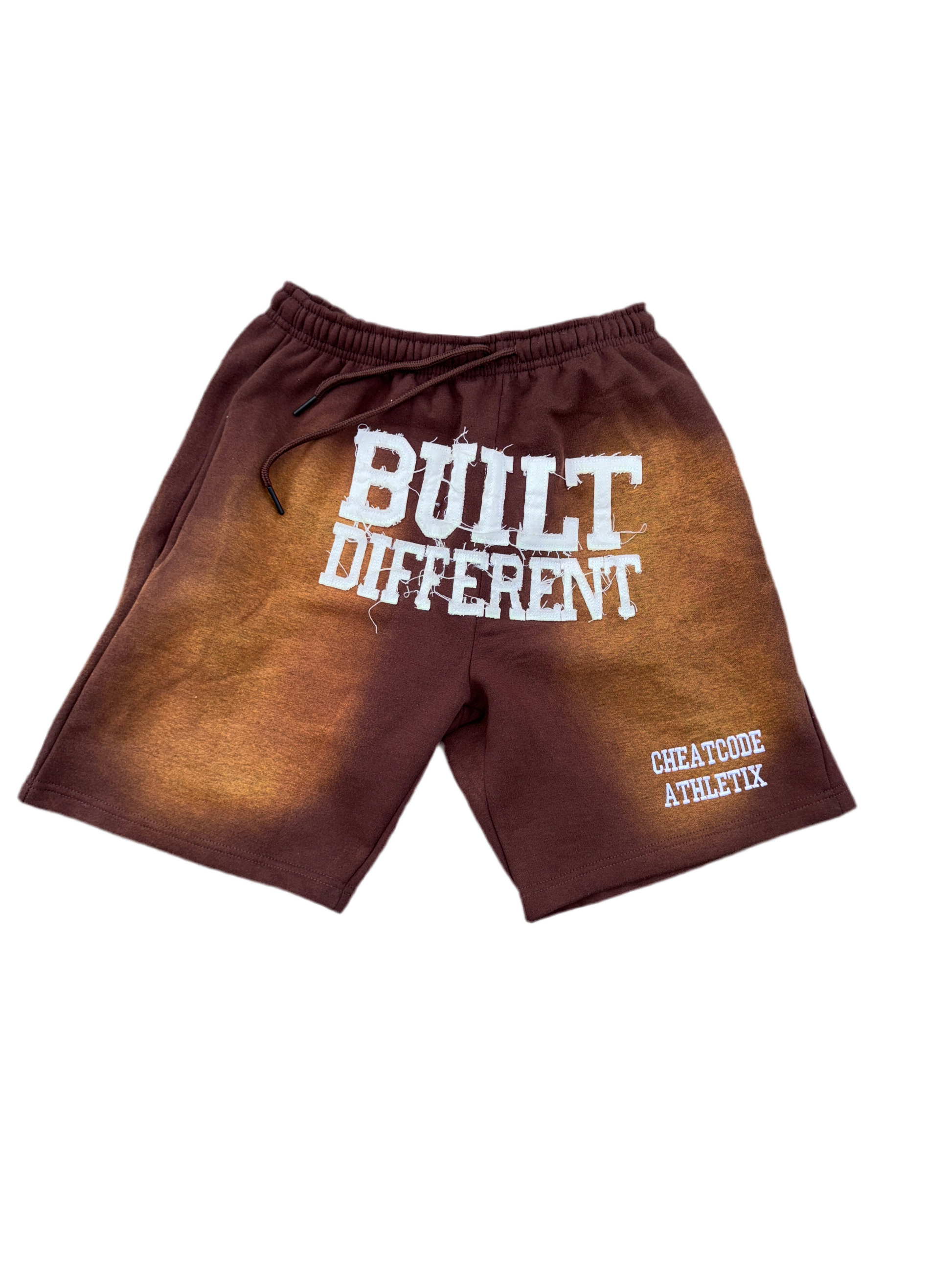 Earthtone Acid Wash Shorts – Distressed Embroidered | Cheatcode Athletix