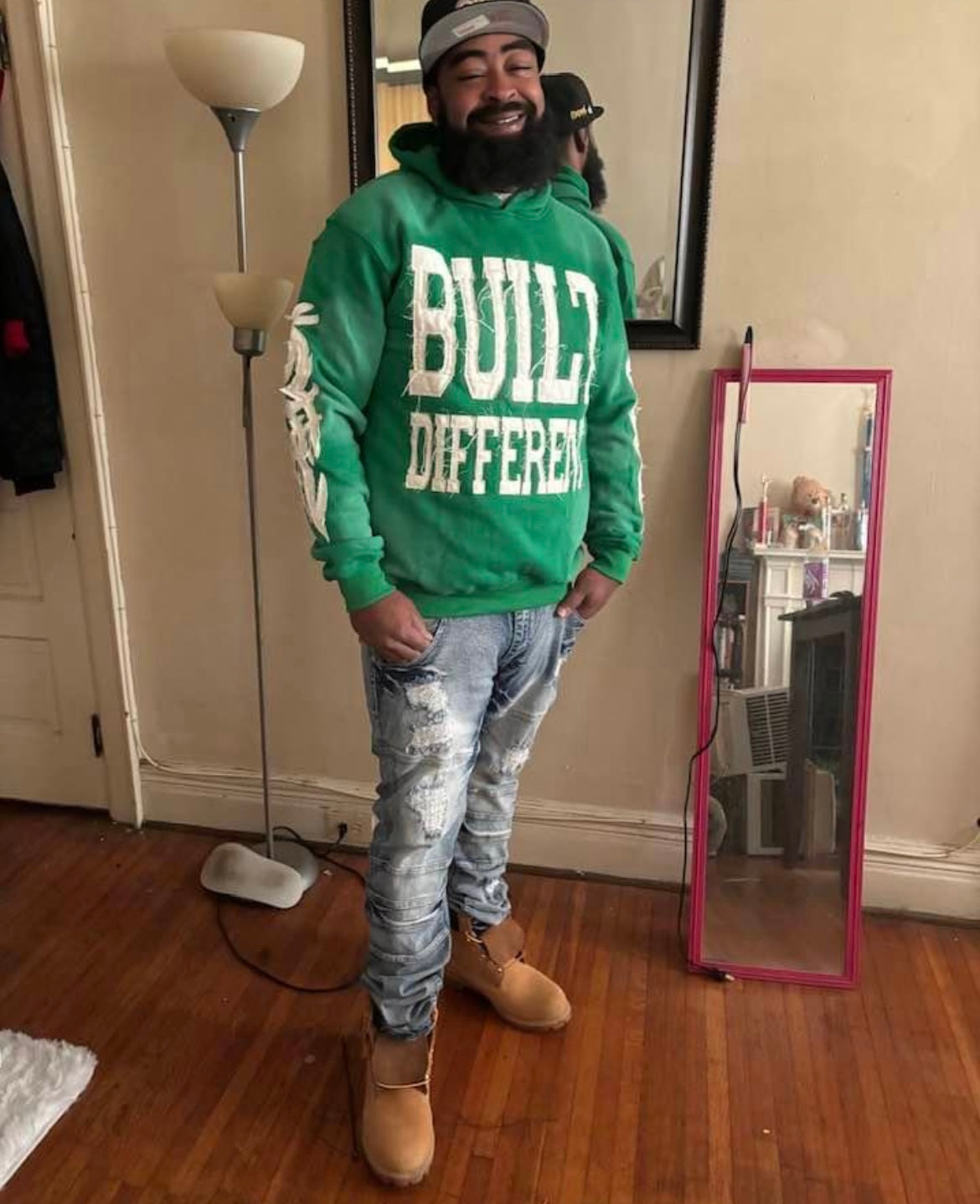 Built Different: Money Green Edition Unisex Hoodie – 350 GSM Premium Cotton, Distressed Embroidery, Green Statement Piece