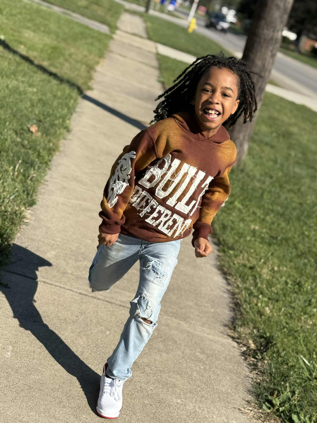 Kids Earthtone Hoodie – Distressed Embroidery | Cheatcode Athletix