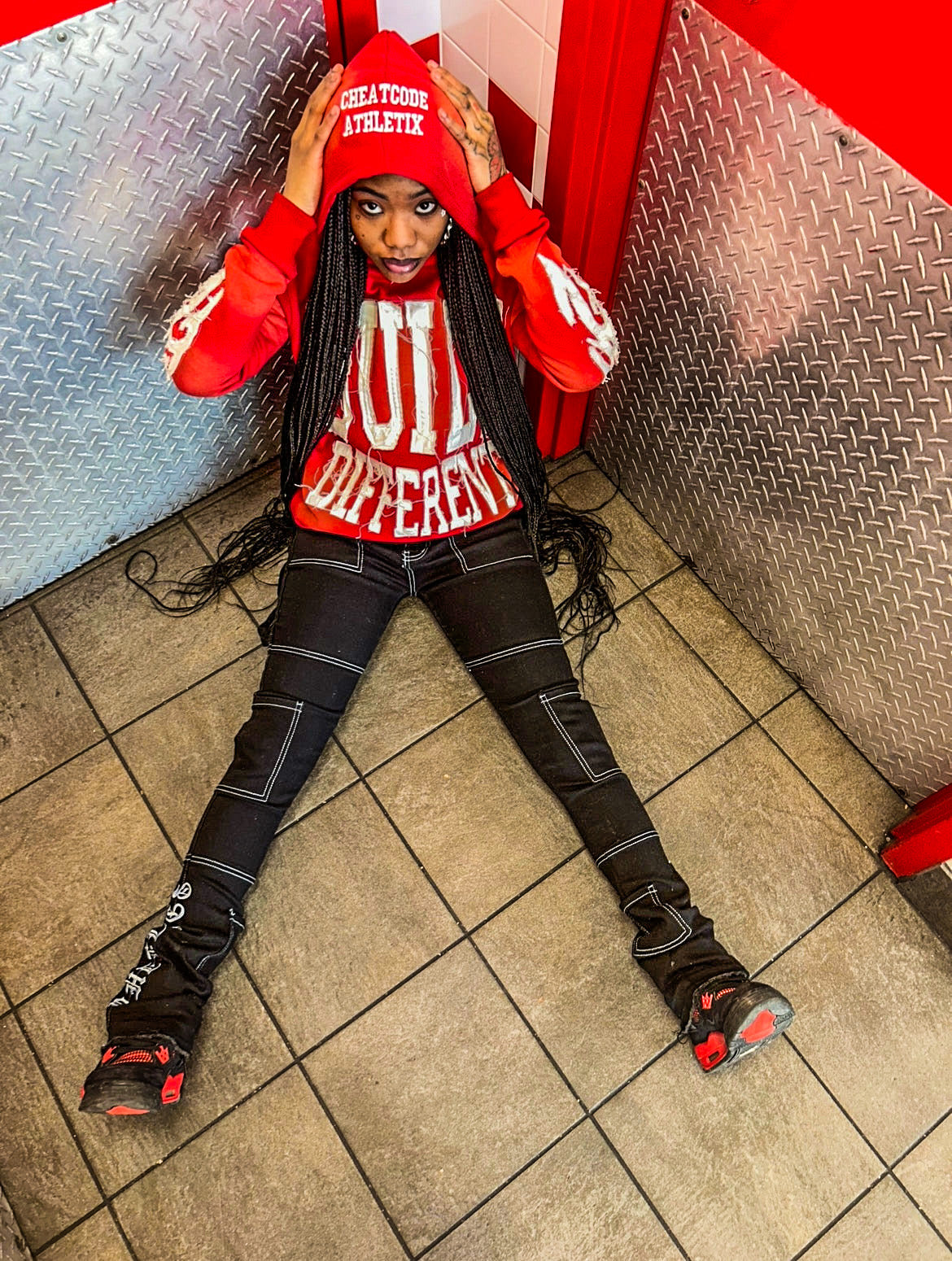 Built Different: Origin Edition Unisex Hoodie – 350 GSM Premium Cotton, Distressed Embroidery, Red Statement Piece