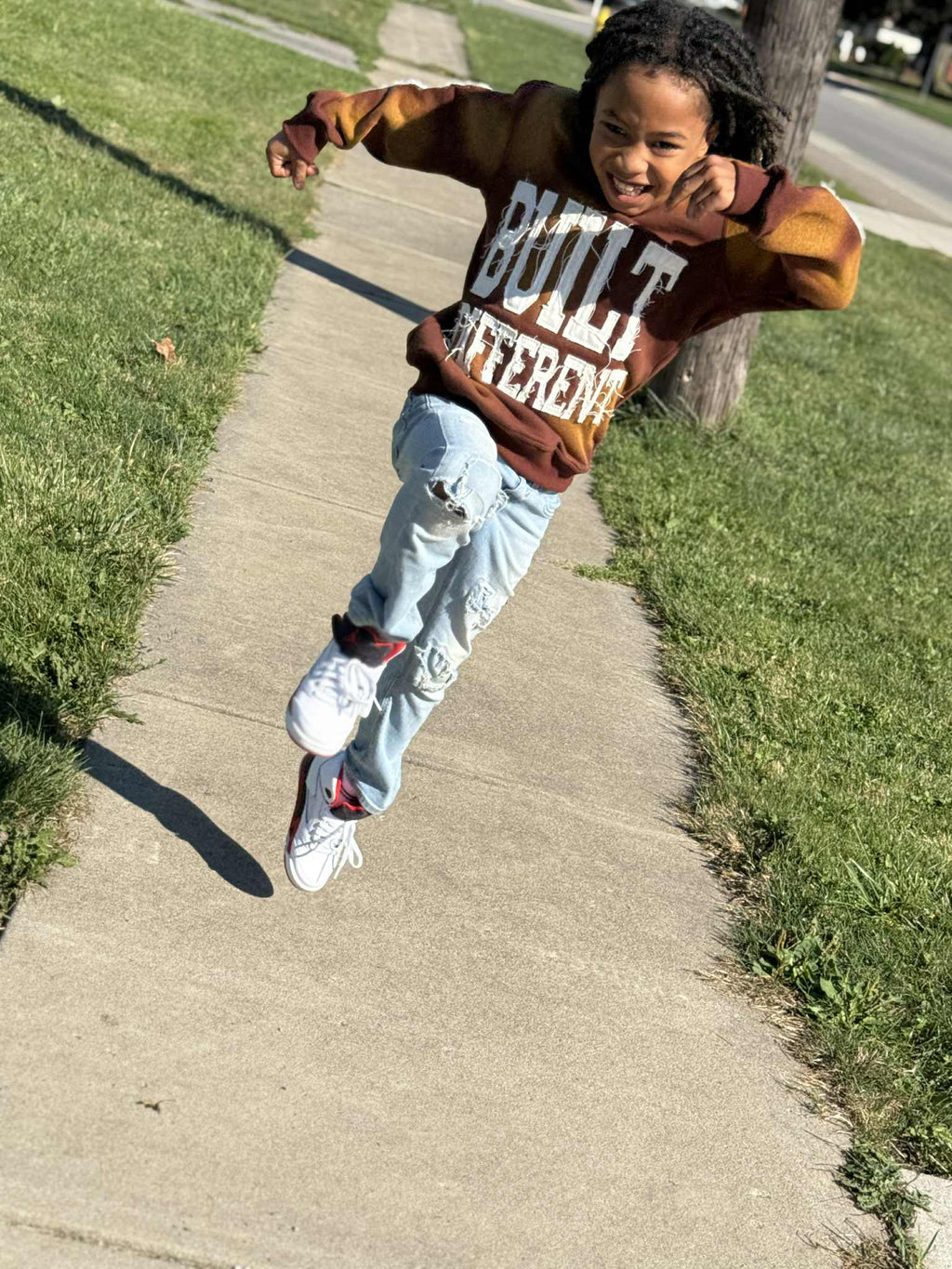 Kids Earthtone Hoodie – Distressed Embroidery | Cheatcode Athletix