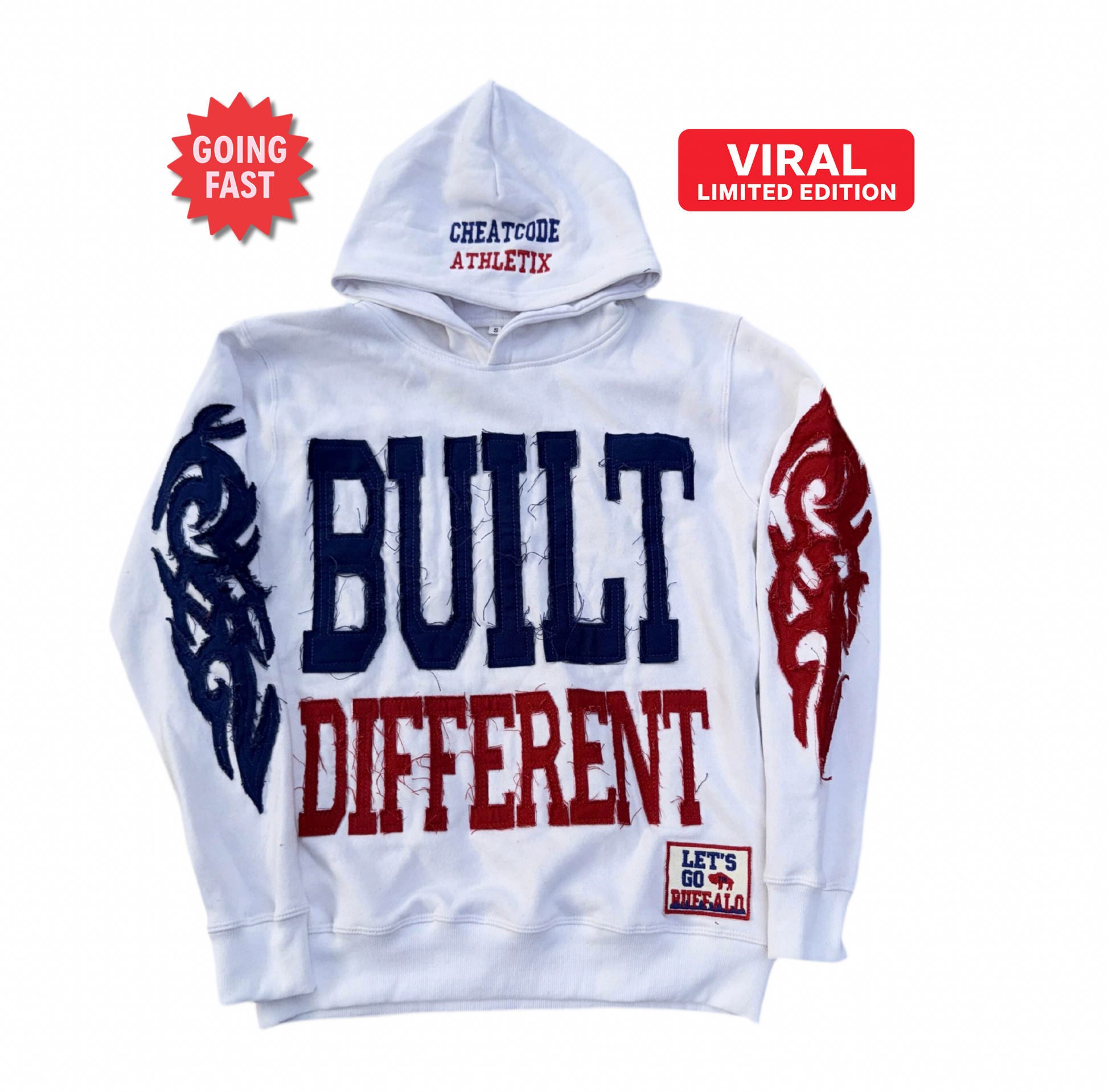 Built Different: Rivalries Edition Unisex Hoodie – 350 GSM Premium Cotton, Distressed Embroidery, Let’s Go Buffalo Patch