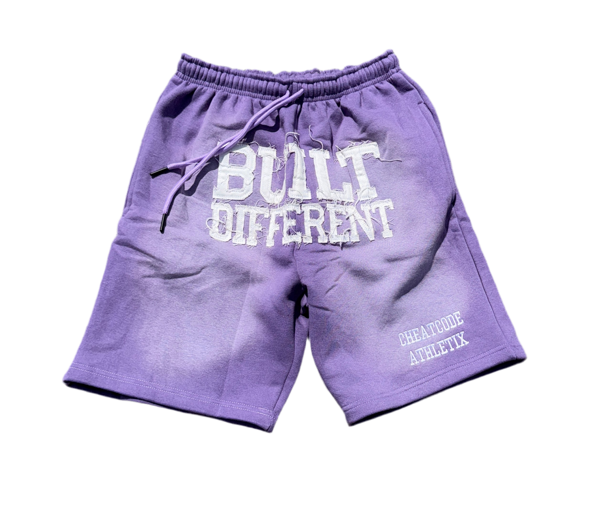 Brenda Purple Acid Wash Shorts – Distressed Embroidered | Cheatcode Athletix