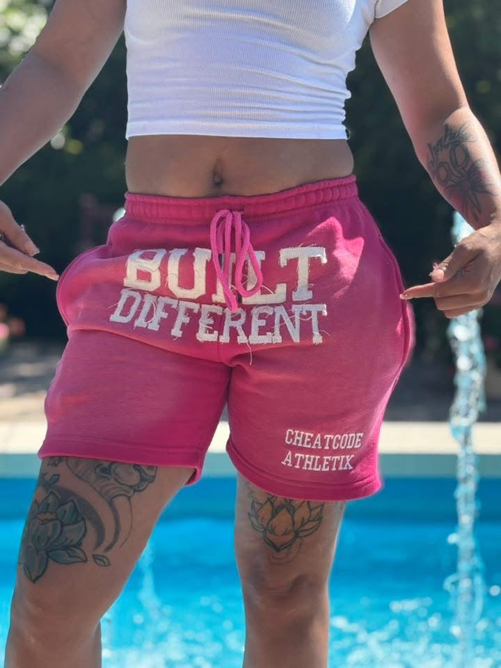 Pink Rose Acid Wash Shorts – Distressed Embroidered | Cheatcode Athletix