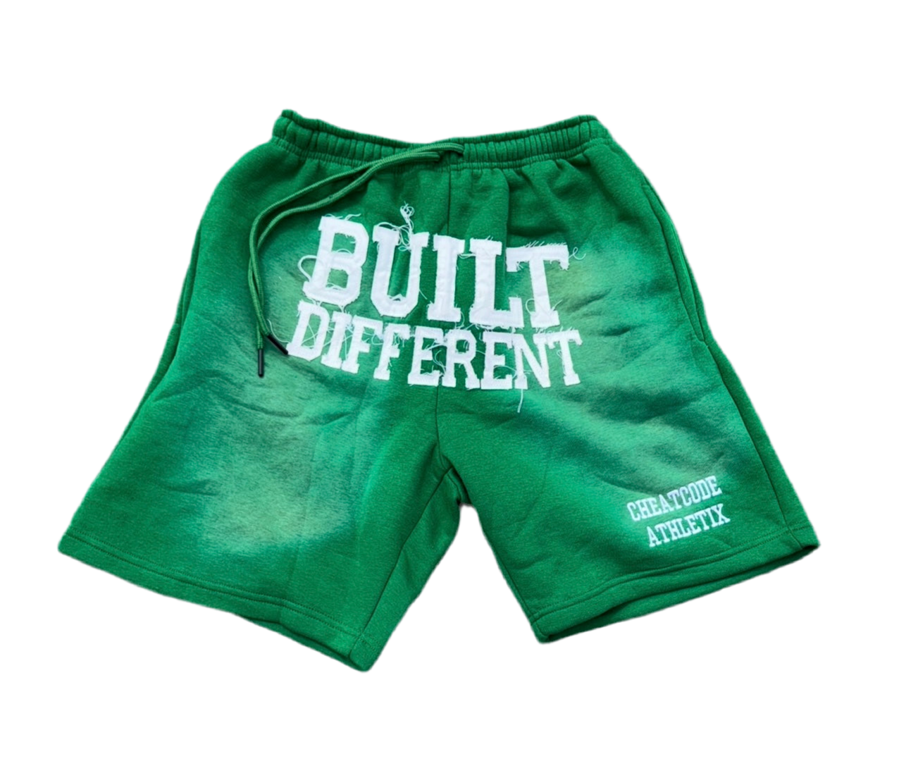 Green Acid Wash Shorts – Distressed Embroidered | Cheatcode Athletix