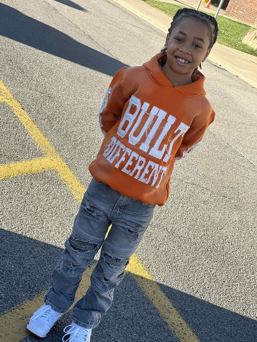 Kids Orange Heat Hoodie – Distressed Embroidery | Cheatcode Athletix