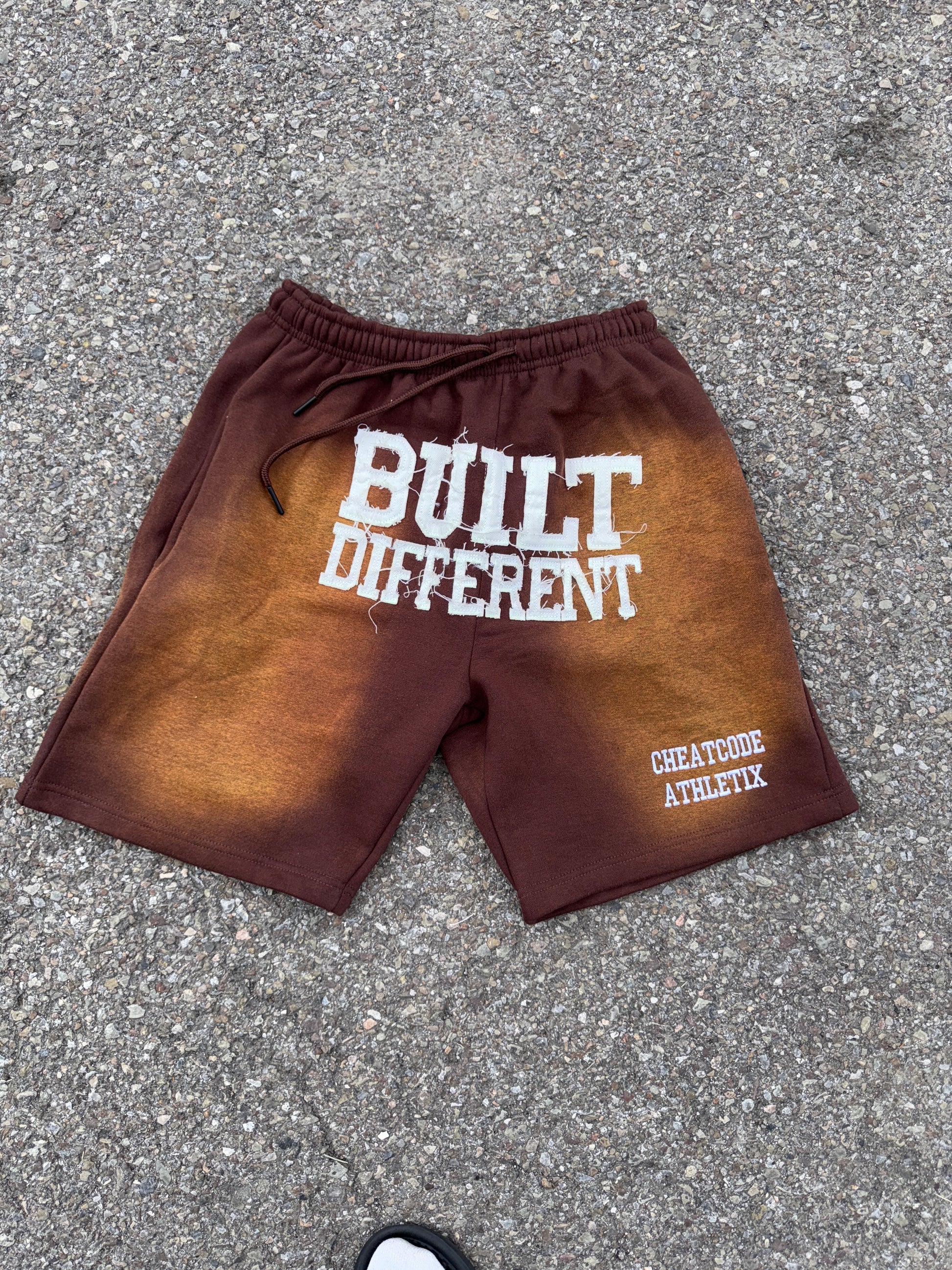Earthtone Acid Wash Shorts – Distressed Embroidered | Cheatcode Athletix