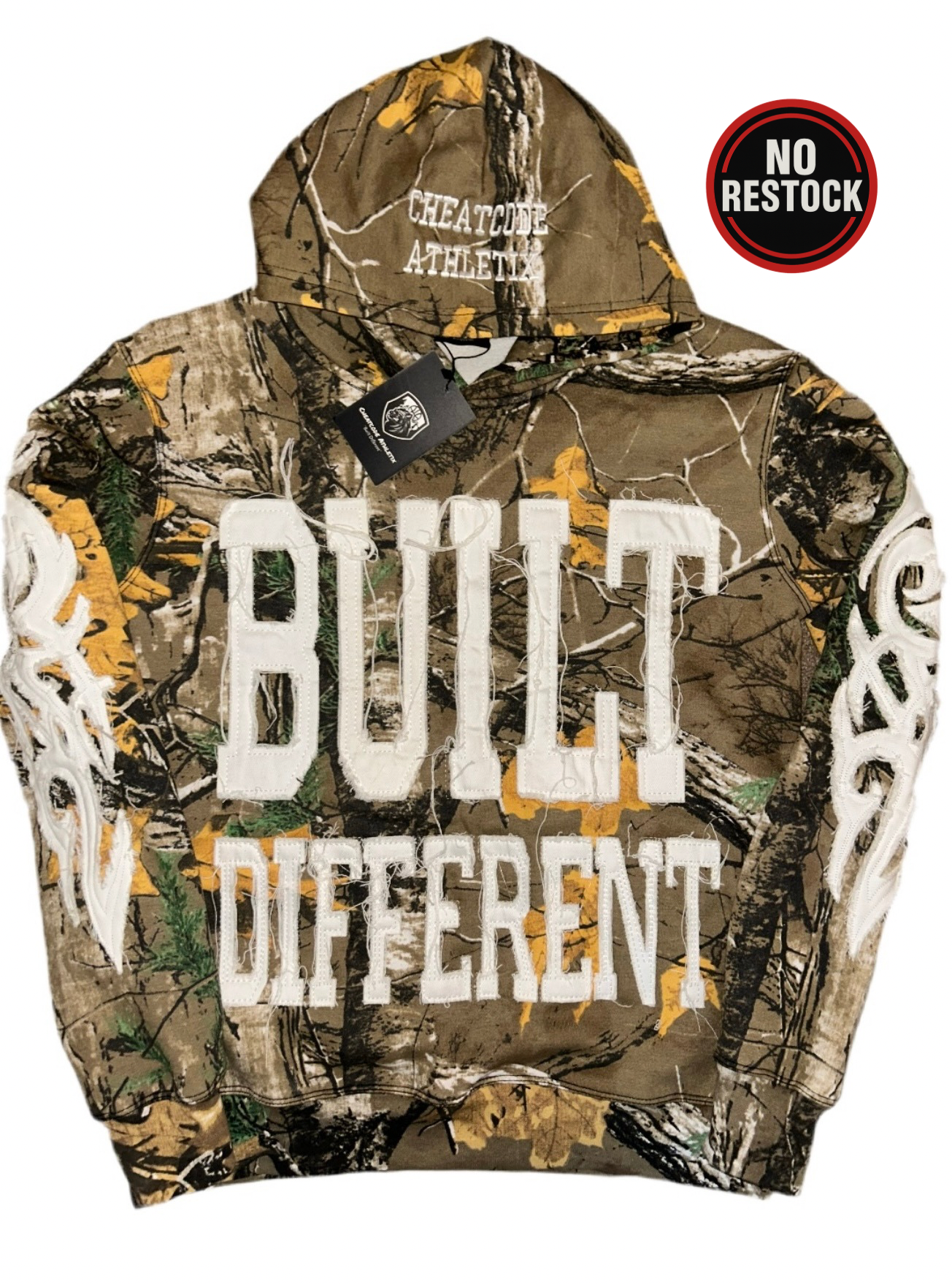 Built Different: Leaf Camo Edition Unisex Hoodie – 350 GSM Premium Cotton, Distressed Embroidery, Rugged Outdoor Design