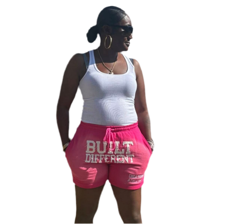 Pink Rose Acid Wash Shorts – Distressed Embroidered | Cheatcode Athletix