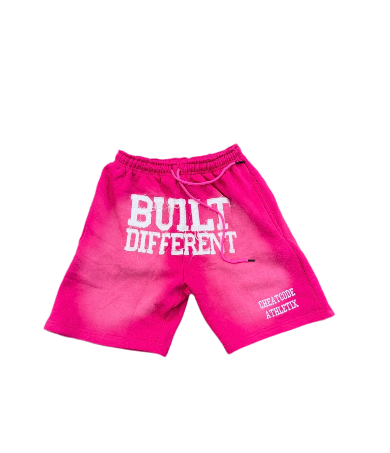 Pink Rose Acid Wash Shorts – Distressed Embroidered | Cheatcode Athletix