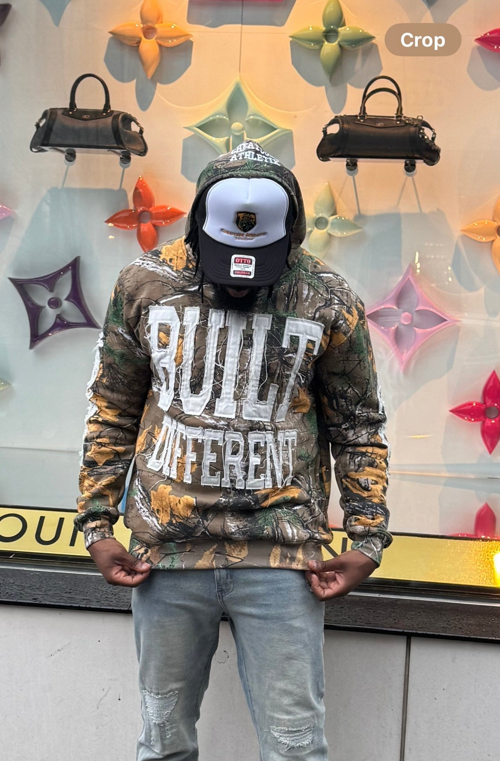 Built Different: Leaf Camo Edition Unisex Hoodie – 350 GSM Premium Cotton, Distressed Embroidery, Rugged Outdoor Design