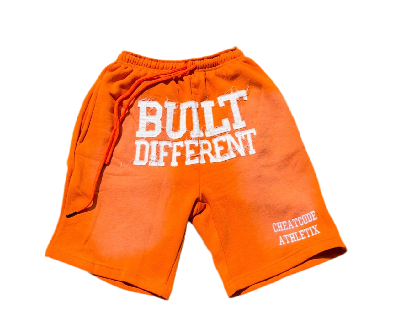 Orange Heat Acid Wash Shorts – Distressed Embroidered | Cheatcode Athletix