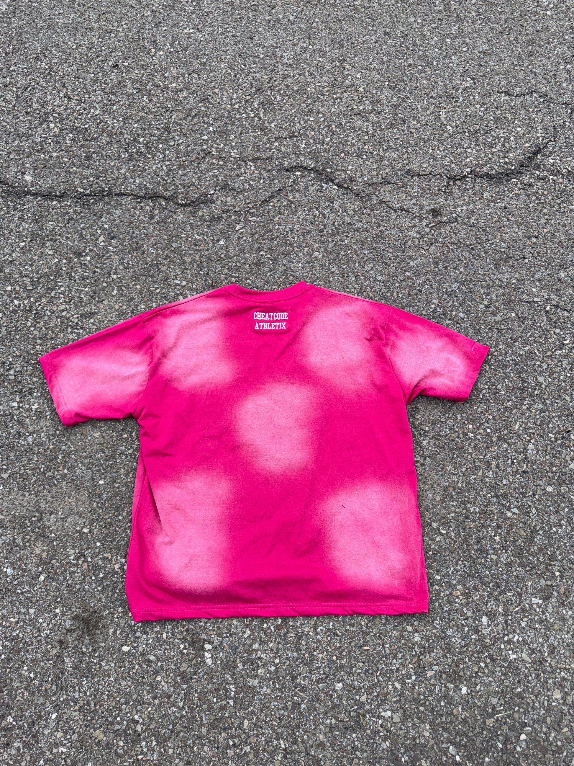 Pink Rose Acid Wash Shirt – Distressed Embroidered | Cheatcode Athletix