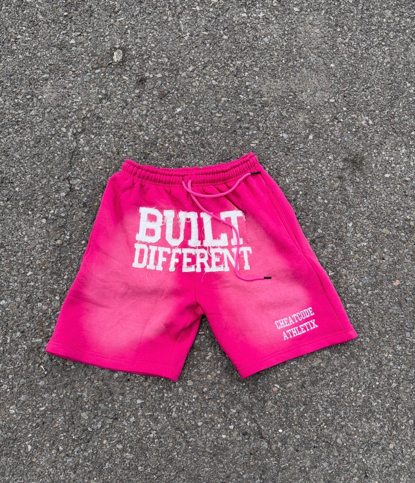 Pink Rose Acid Wash Shorts – Distressed Embroidered | Cheatcode Athletix