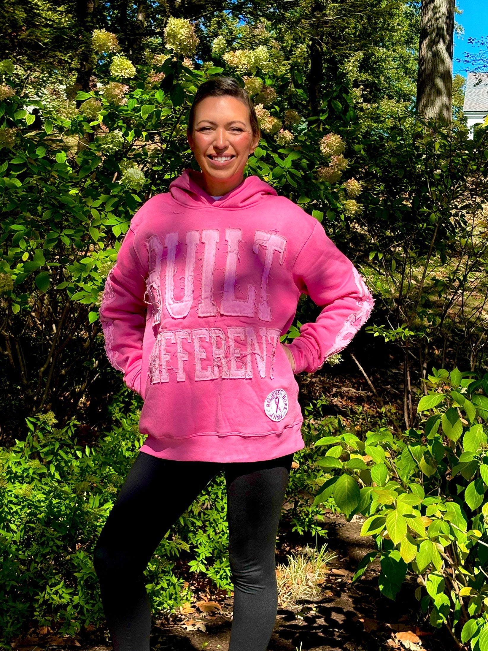 Built Different: Breast Cancer Awareness Edition Unisex Hoodie – 350 GSM Premium Cotton, Distressed Embroidery, “Believe • Hope • Fight” Patch (Portion of Proceeds Donated) *Preorder Ships Oct 8th*
