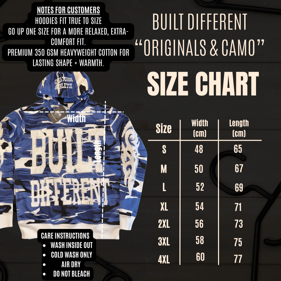 Built Different: Red & Black Camo Edition Unisex Hoodie – 350 GSM Premium Cotton, Distressed Embroidery, Bold Streetwear Statement