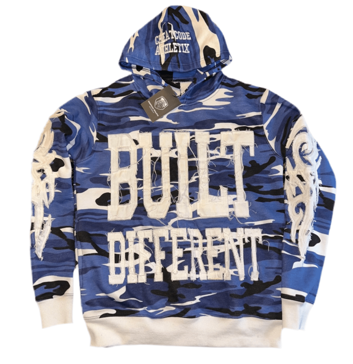 Blue Camo Built Different Hoodie - Cheatcode Athletix