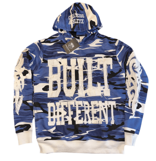 Blue Camo Built Different Hoodie - Cheatcode Athletix